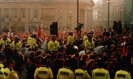 A protest in Trafalgar Square in 1990 against the poll tax. Photograph: PA