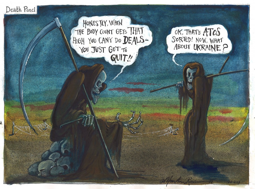 Cartoon by Martin Rowson of The Guardian in today's paper ~ A great supporter of Black Triangle Campaign and DPAC